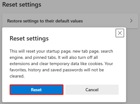 reset Microsoft Edge settings