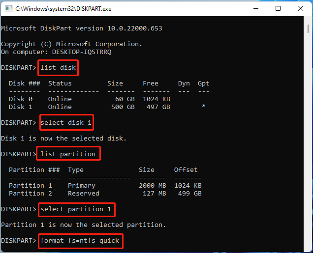 format USB to NTFS using DiskPart