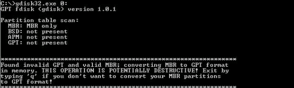 gdisk found invalid GPT and valid MBR
