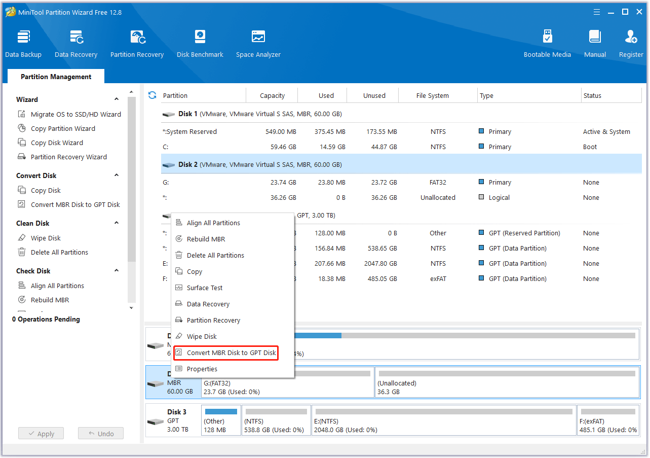 convert MBR disk to GPT disk