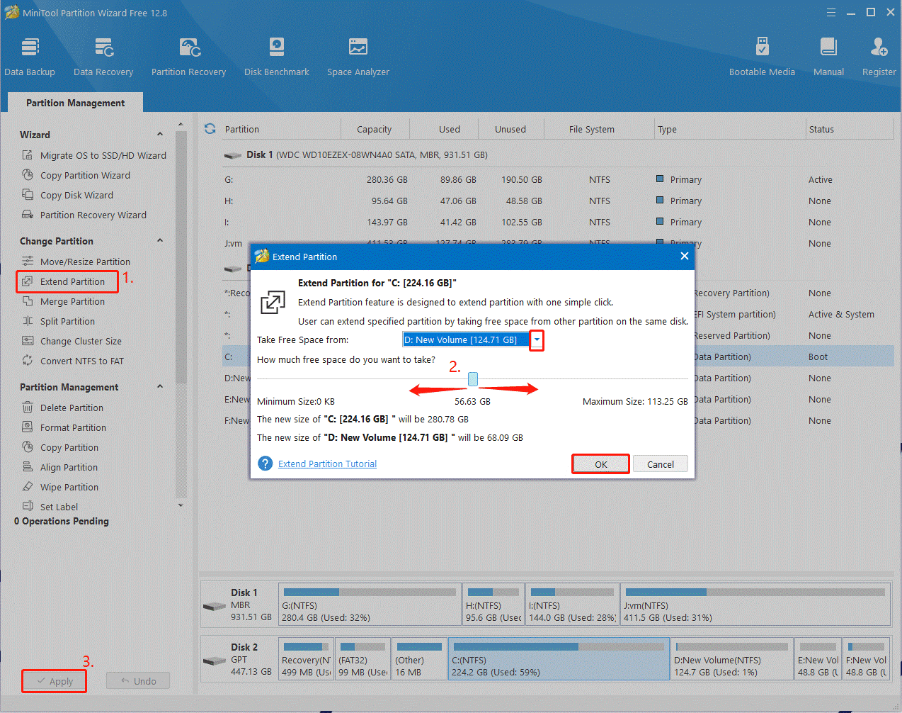 extend the game partition using MiniTool