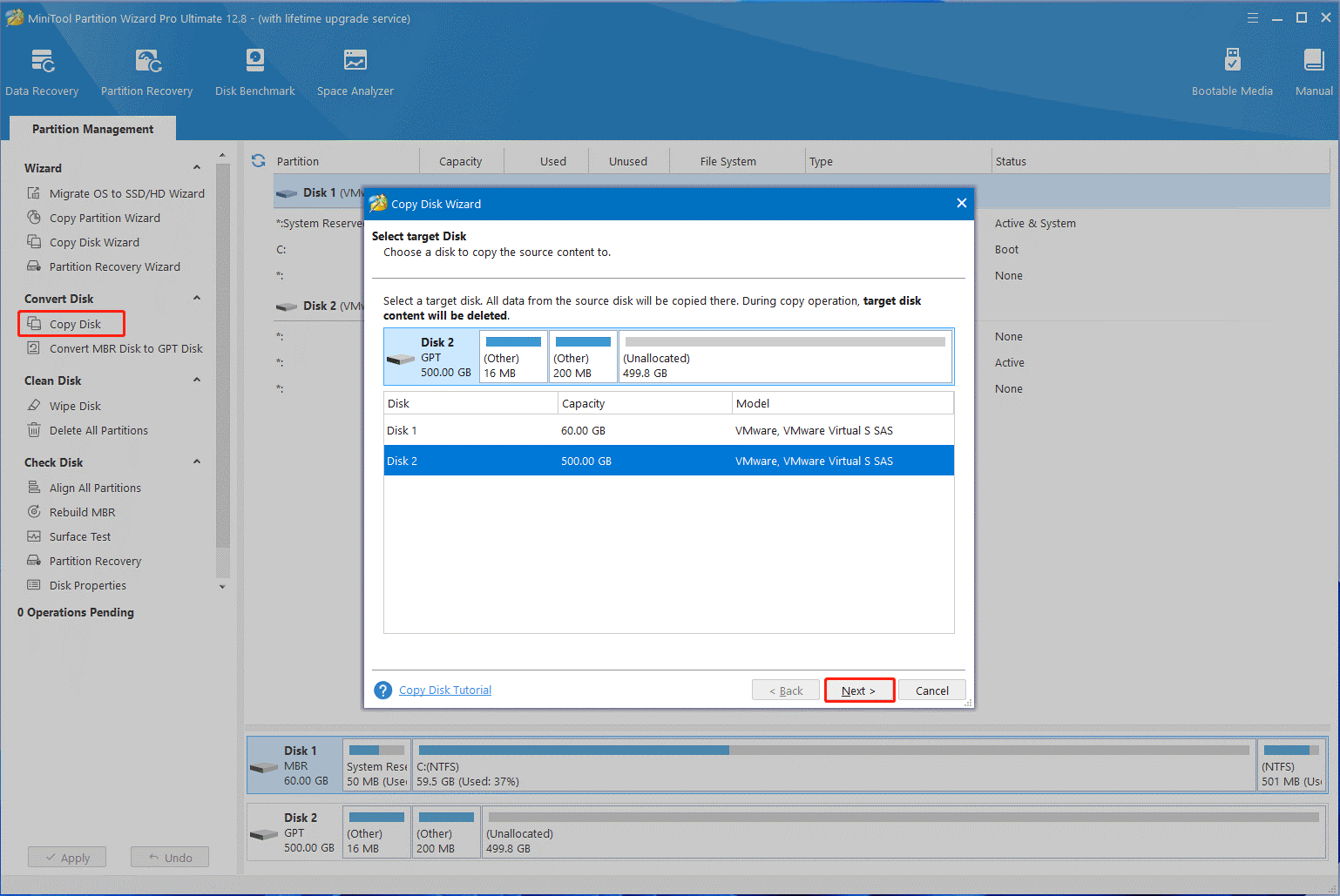 copy disk using MiniTool