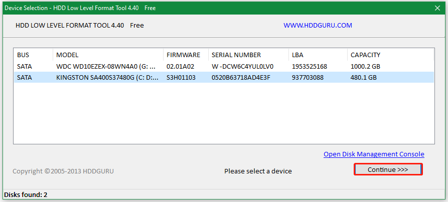 select HDD to continue