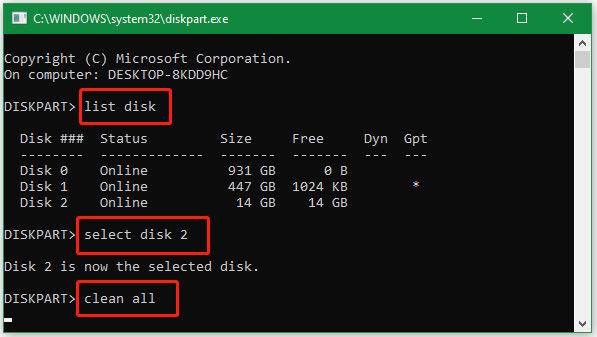 wipe disk using DiskPart