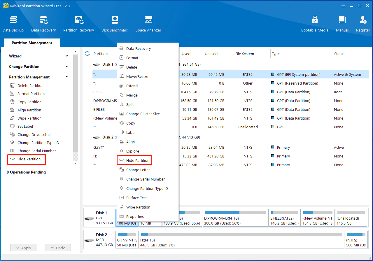 click Hide Partition