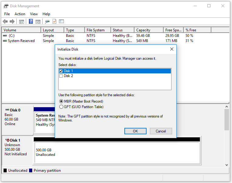 choose a partition style