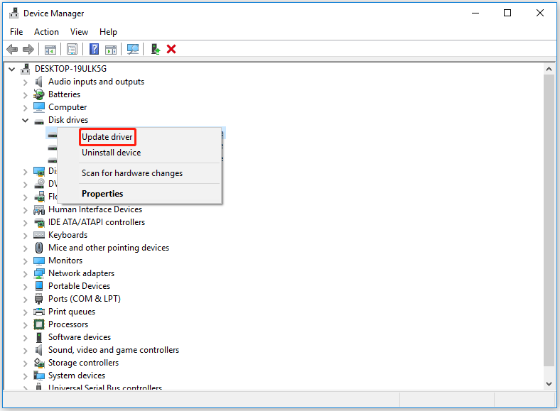 select Update driver