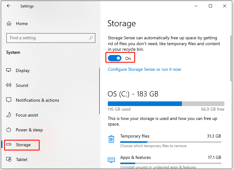 turn on Storage Sense