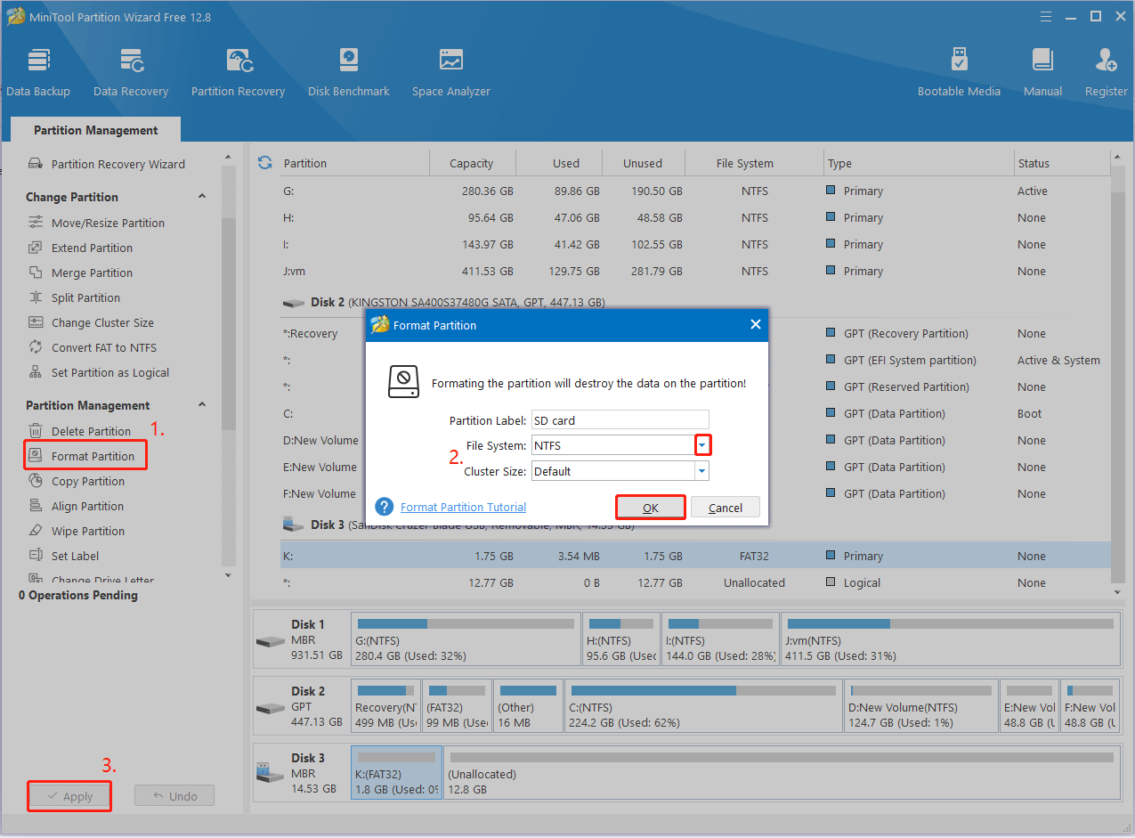 format SD card using MiniTool