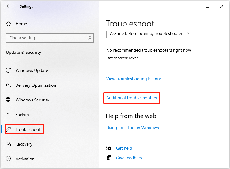 tap Additional troubleshooters