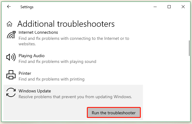 run Windows Update troubleshooter