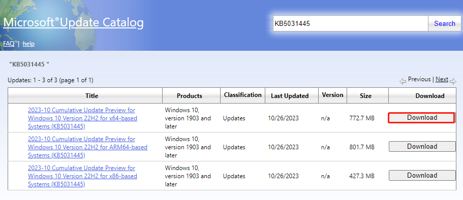 download KB5031445 manually