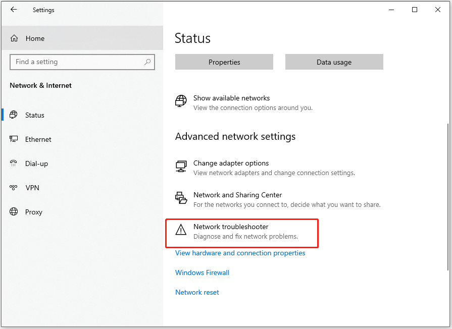 click Network troubleshooter
