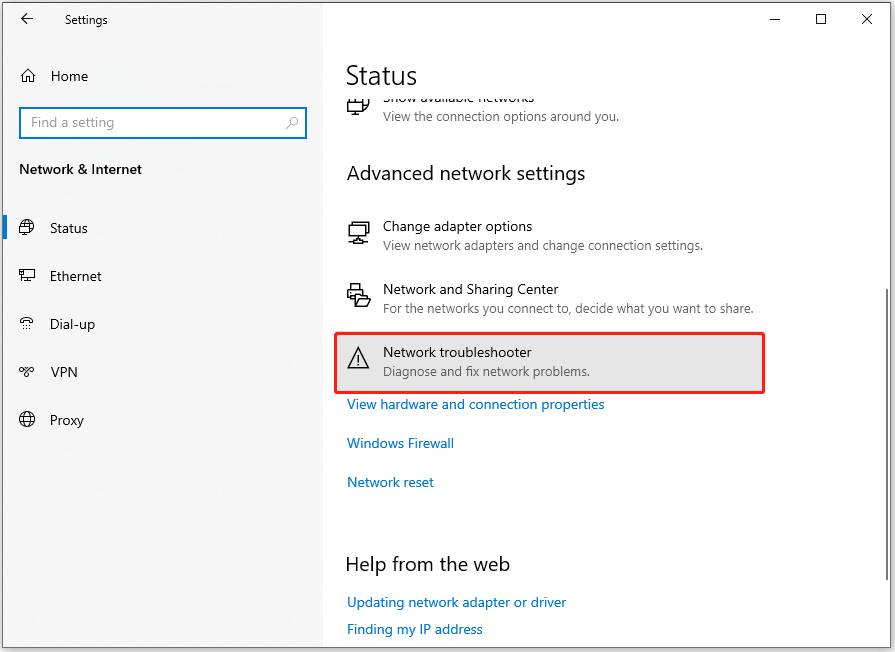 select Network troubleshooter