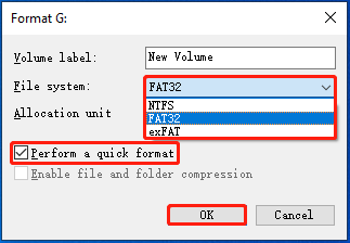 Format the USB drive via Disk Management