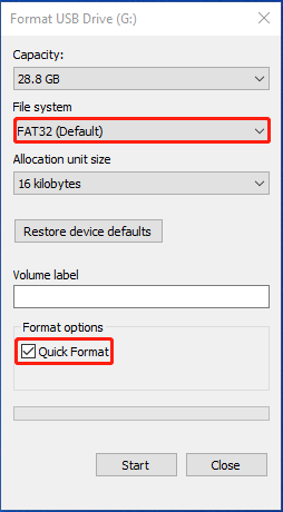 Format the USB via File Explorer