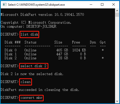 Convert to MBR with command lines