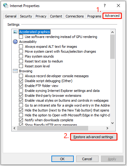 restore the advanced network settings