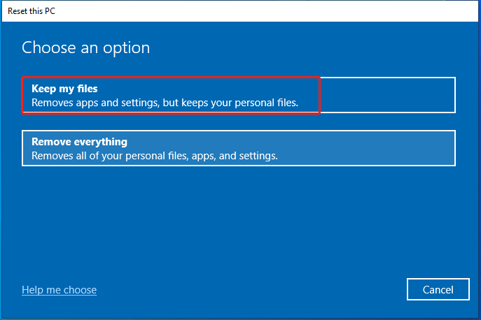 click Keep my files