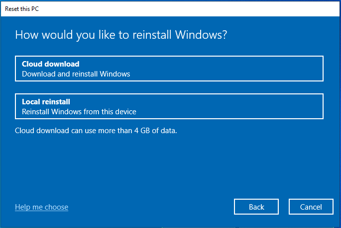 choose a way to reinstall Windows