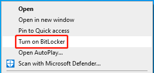 Select Turn on BitLocker