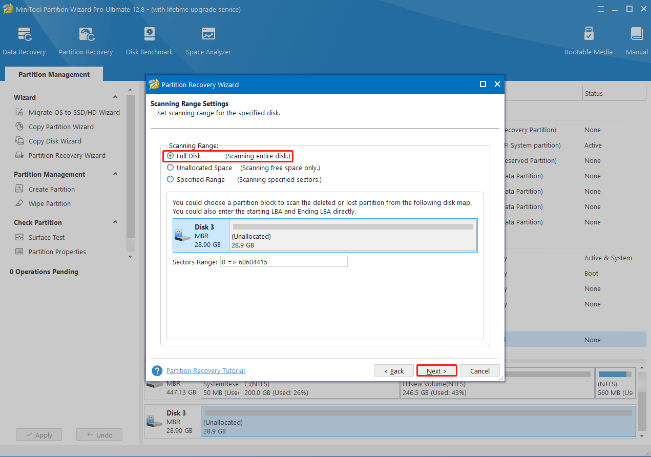 Modify the scanning range settings