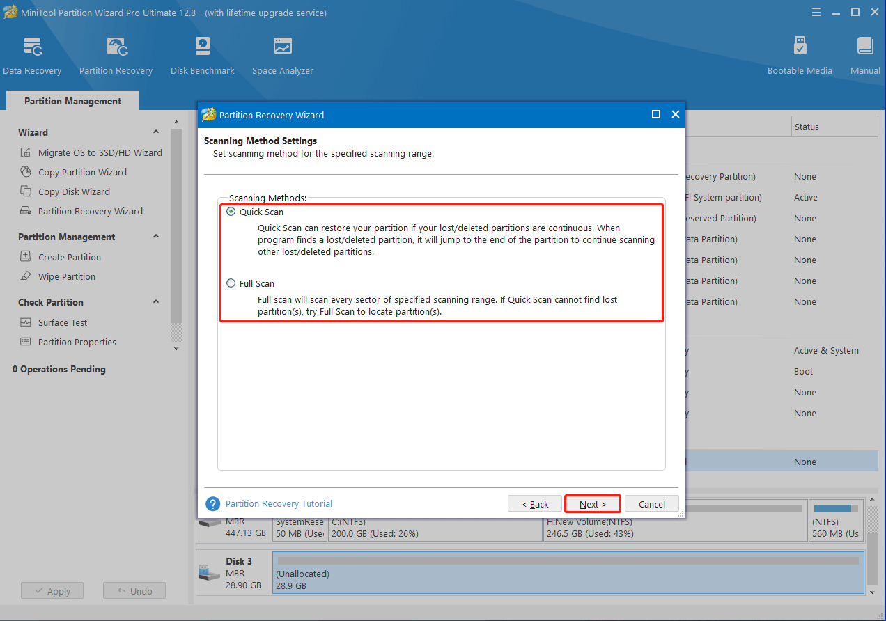 Scanning method settings