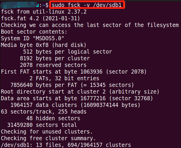 run fsck common in Linux