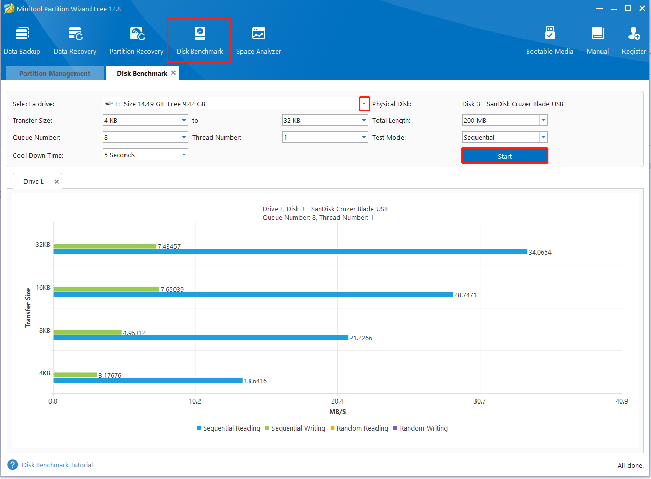 check disk performance using MiniTool