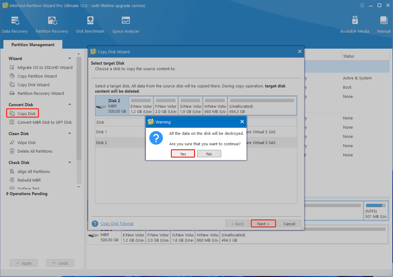 click Copy Disk on MiniTool