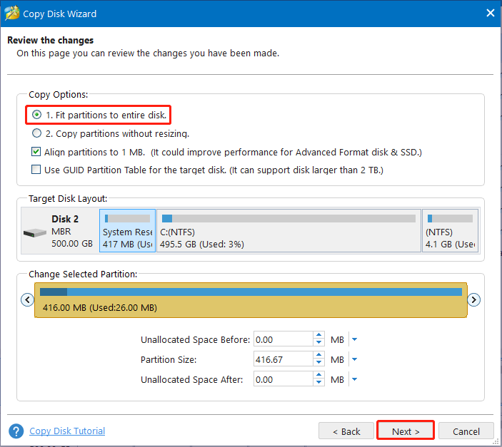 Fit partitions to entire disk