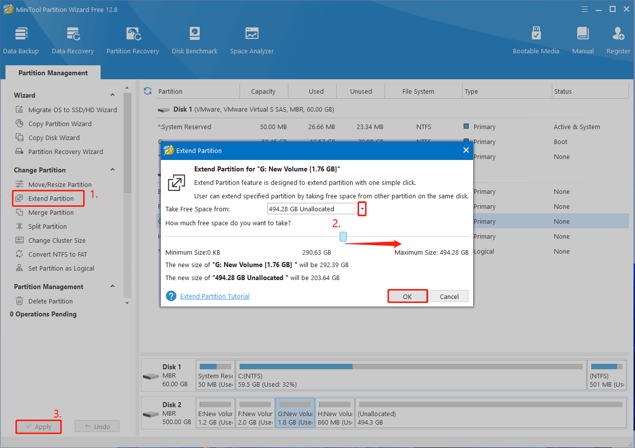 extend partition using MiniTool