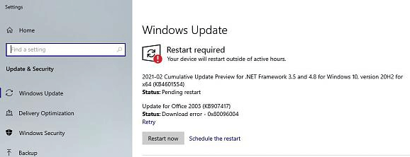 update for Office 2003 KB907417 error 0x80096004
