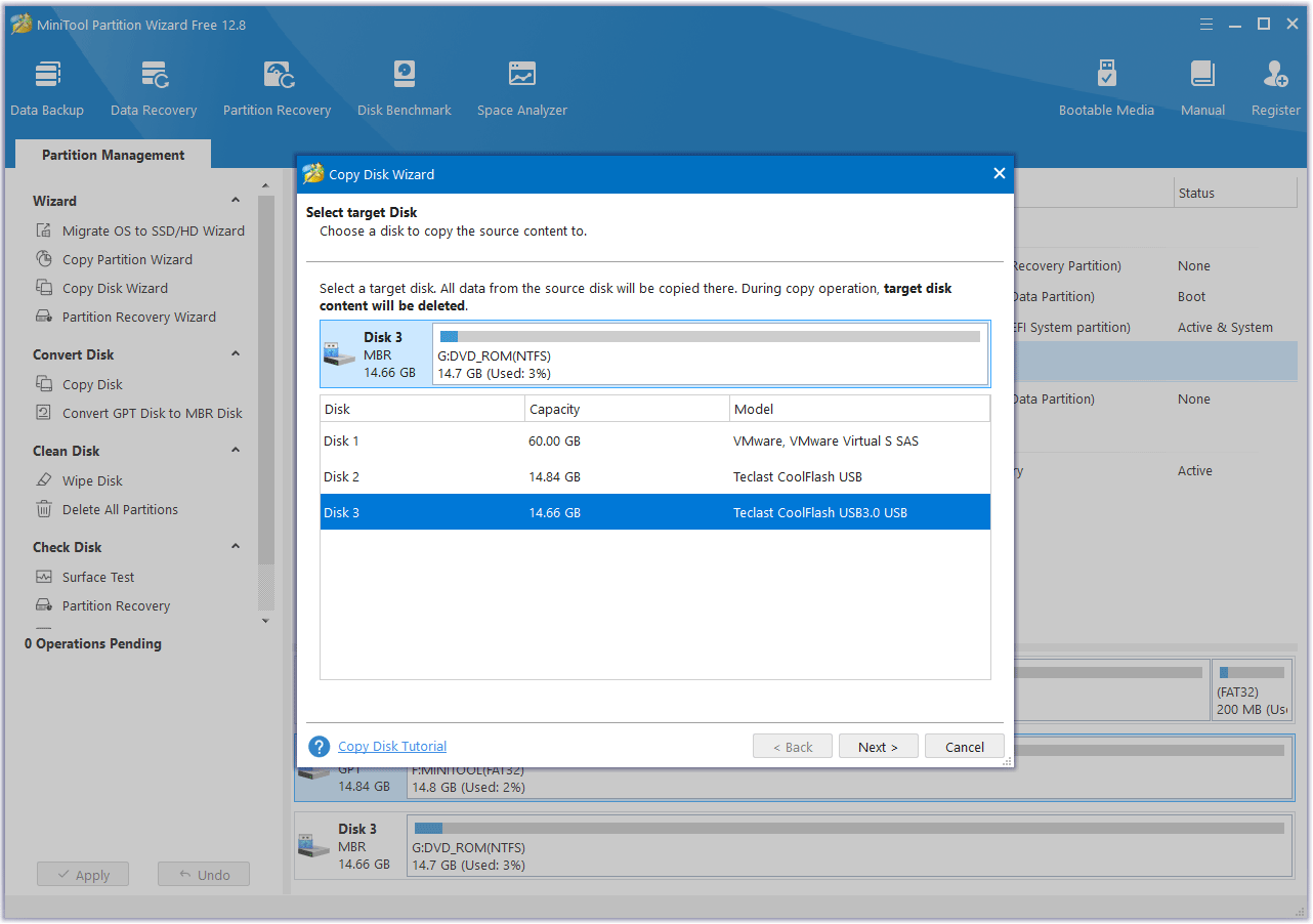 choose the target USB drive