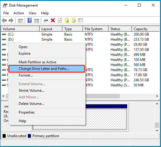 Select Change Drive Letter and Paths