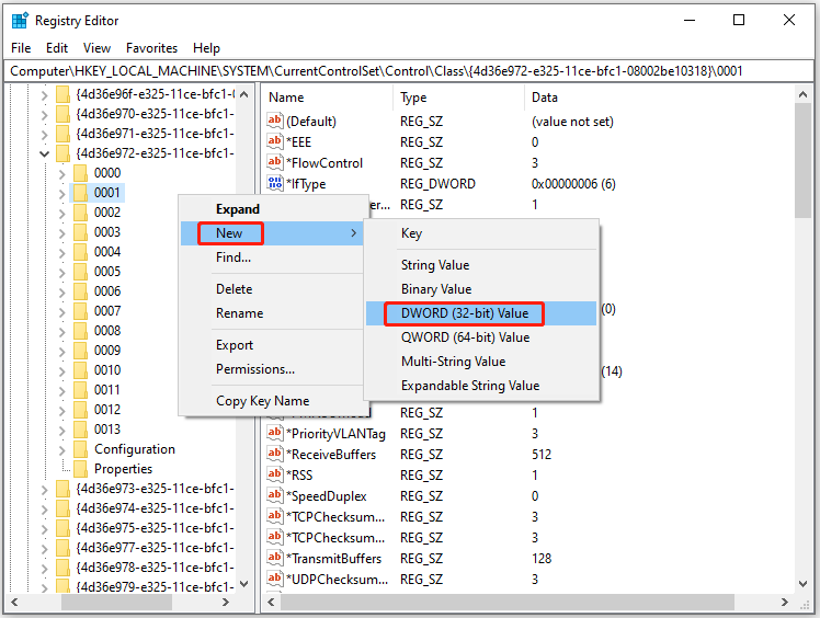 create DWORD values