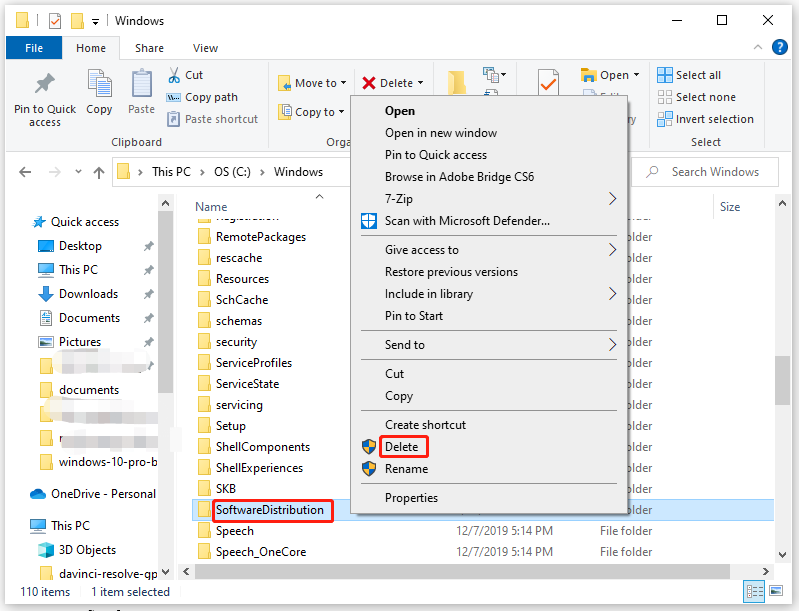 delete the SoftwareDistribution folder
