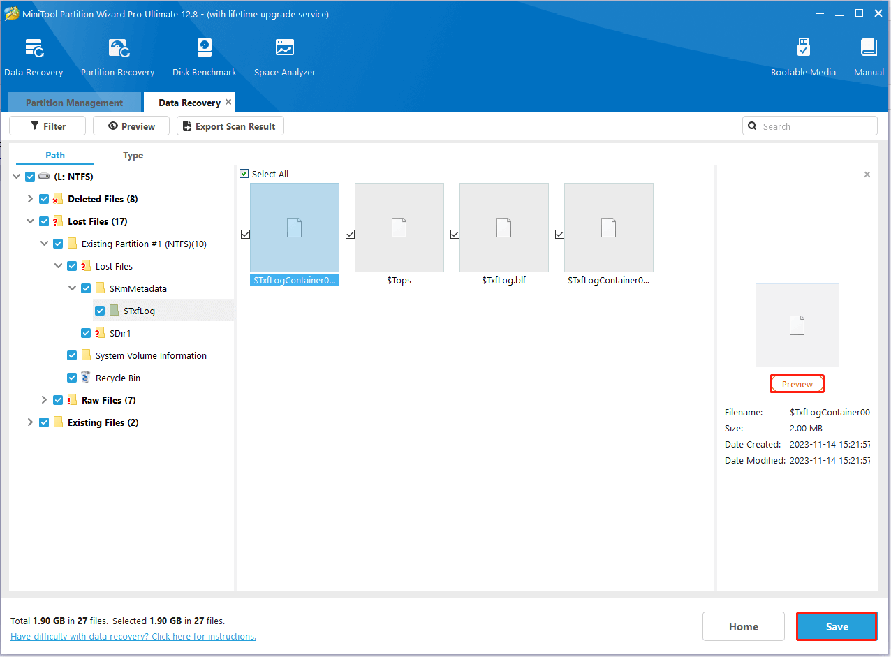 preview files using MiniTool