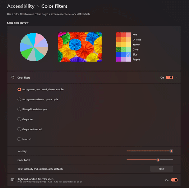 Windows 11 Color filters