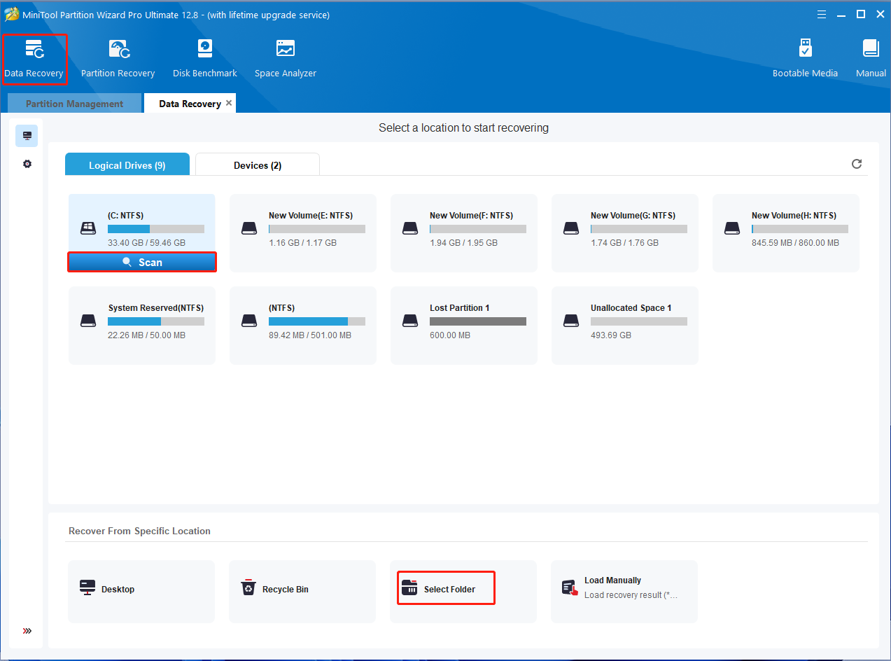 click Data Recovery on MiniTool