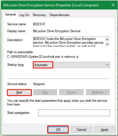 enable BitLocker encryption service