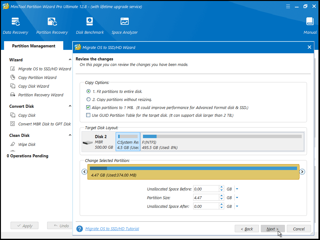 set Copy Options for OS migration