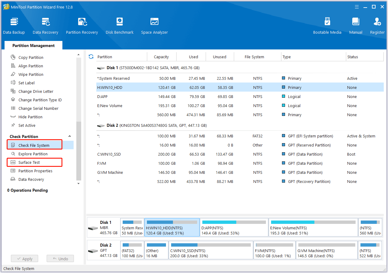 use MiniTool Partition Wizard to check disk errors