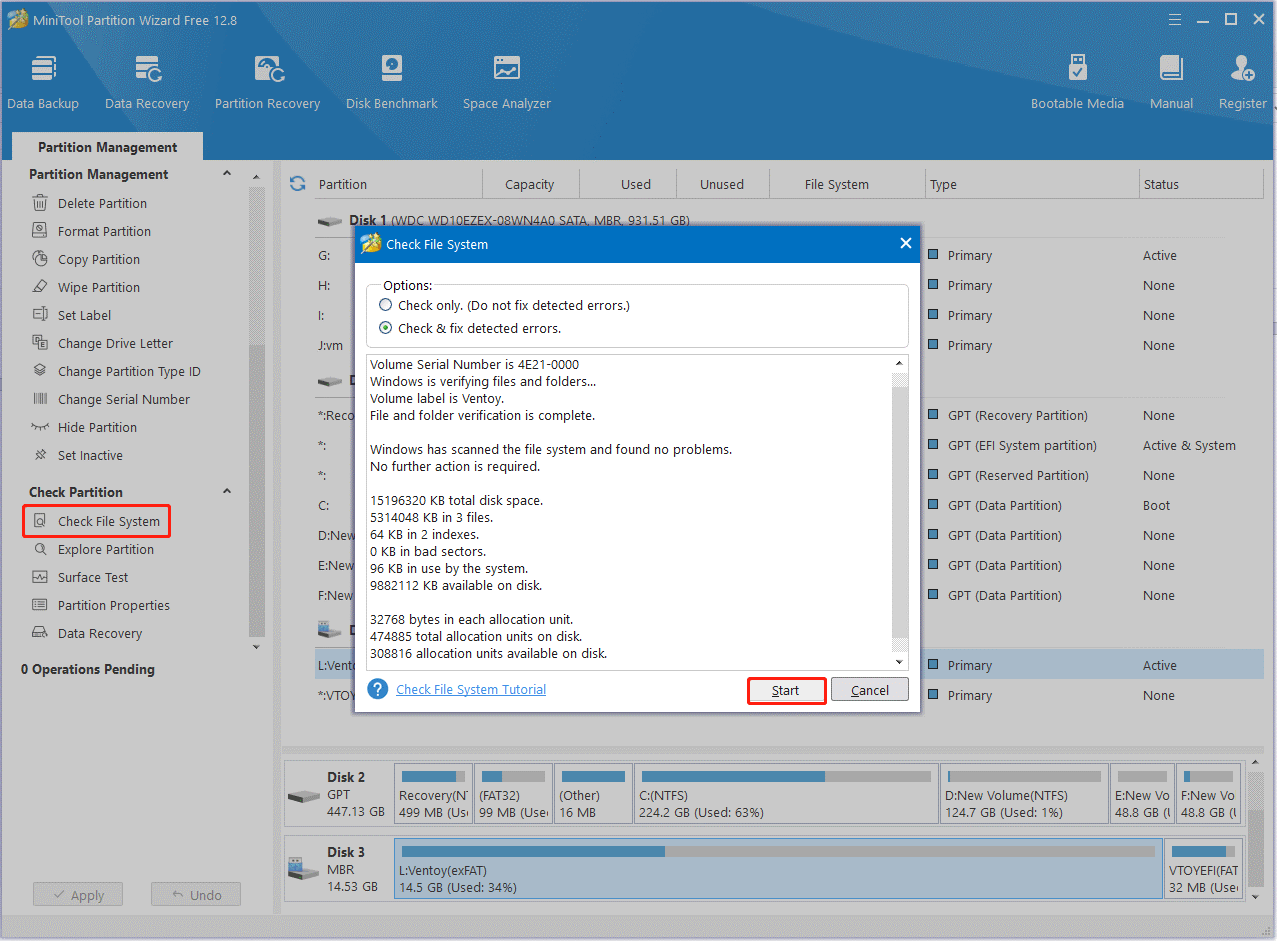 check file system using MiniTool