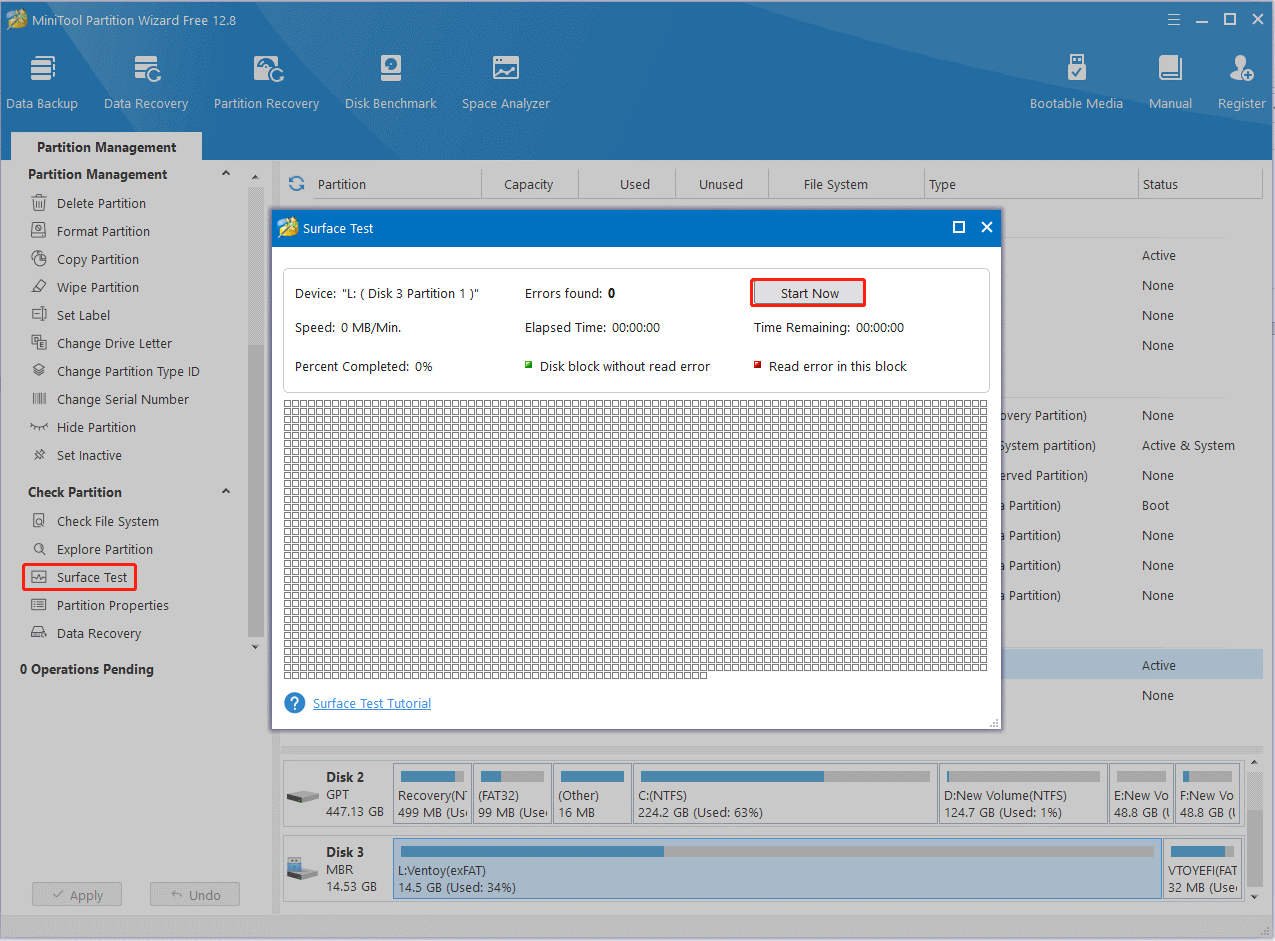 check bad blocks using MiniTool