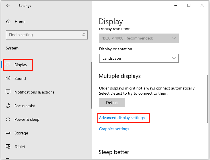 click Advanced display settings