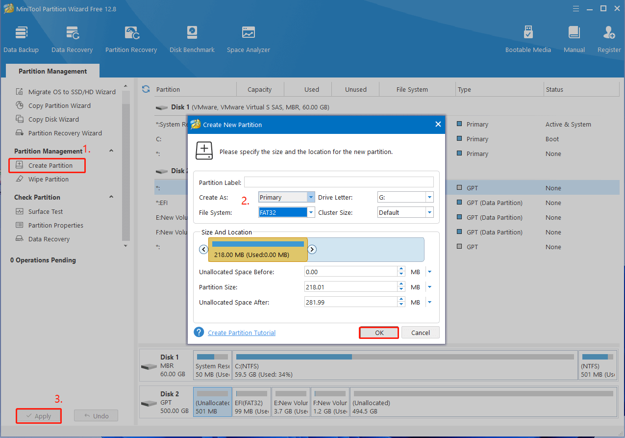 create a partition using MiniTool