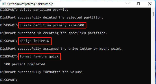 create a partition using Diskpart