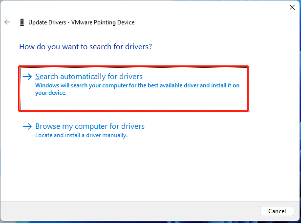 select Search automatically for drivers