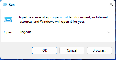 type regedit in the Run box